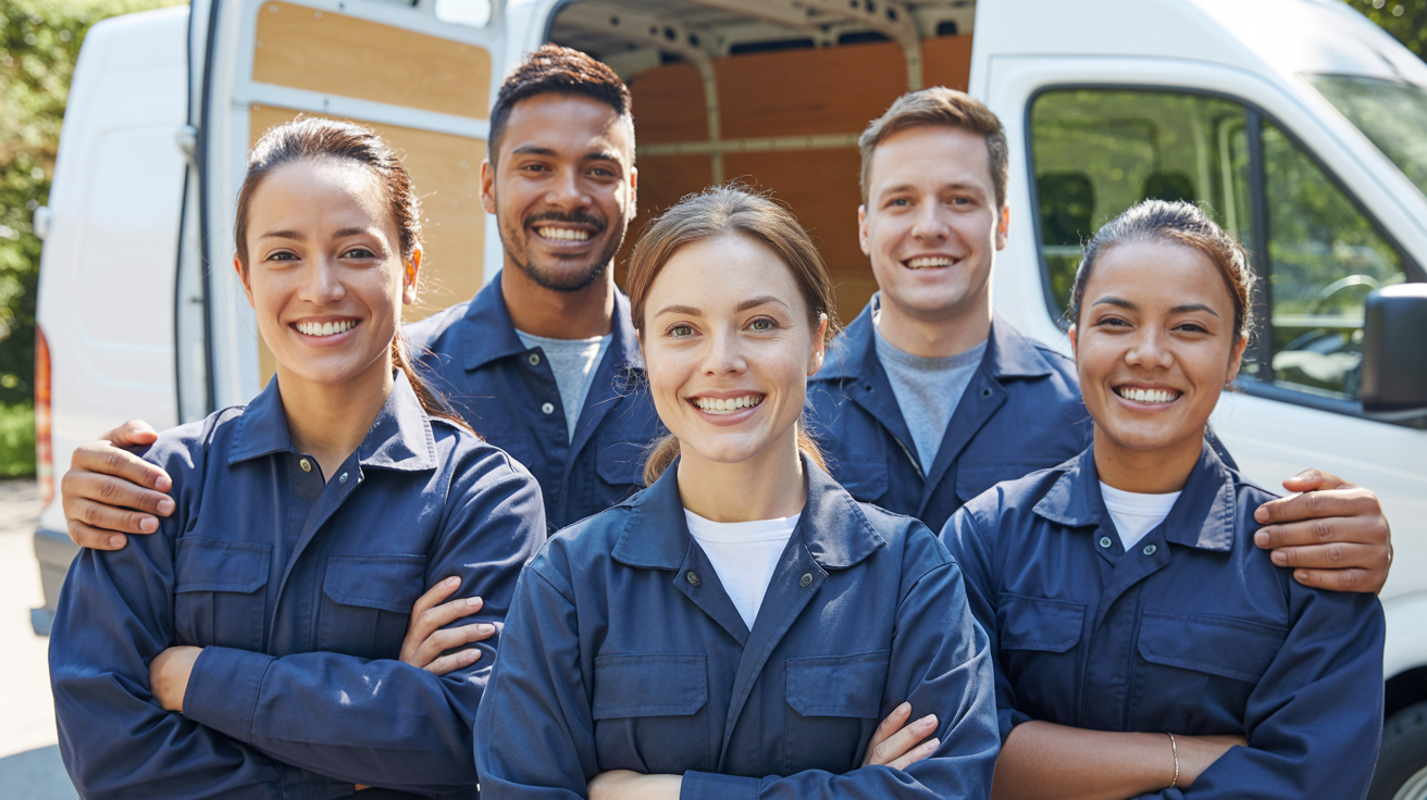 The Friendly Movers team standing together in front of their van